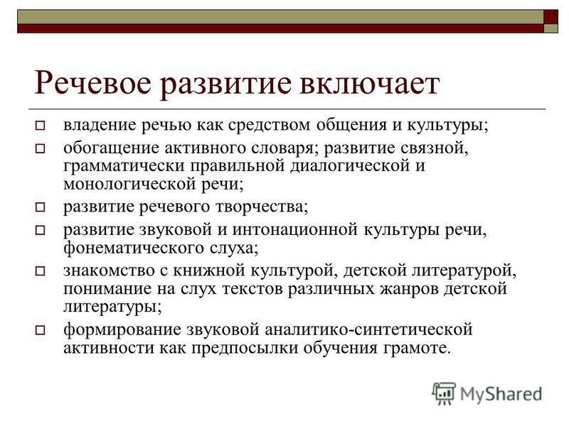 Включи причин. Речевое развитие включает. Речевое развитие дошкольника включает.