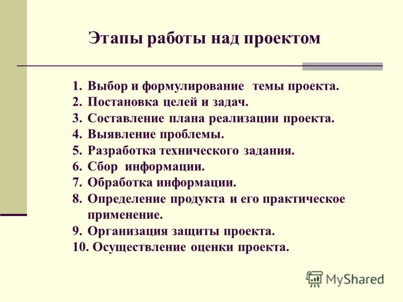 Составление плана это определение. Этапы работы над проектом.