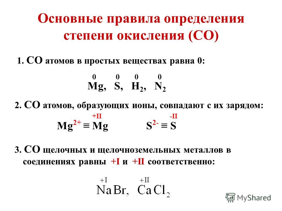 Степень окисления атома в соединениях. Степень окисления простых веществ равна 0. Правила определения степени окисления атомов элементов в веществах.