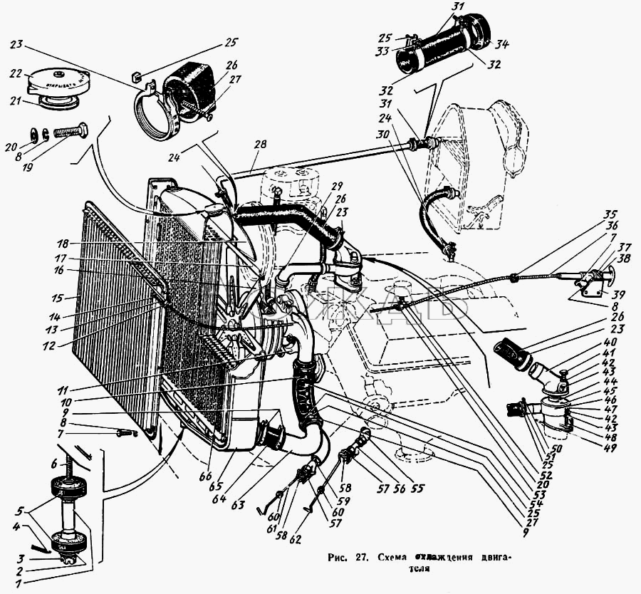 Система охлаждения двигателя зил 130 схема