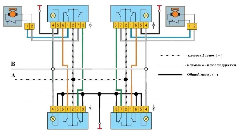 Схема электростеклоподъемников ваз 2114