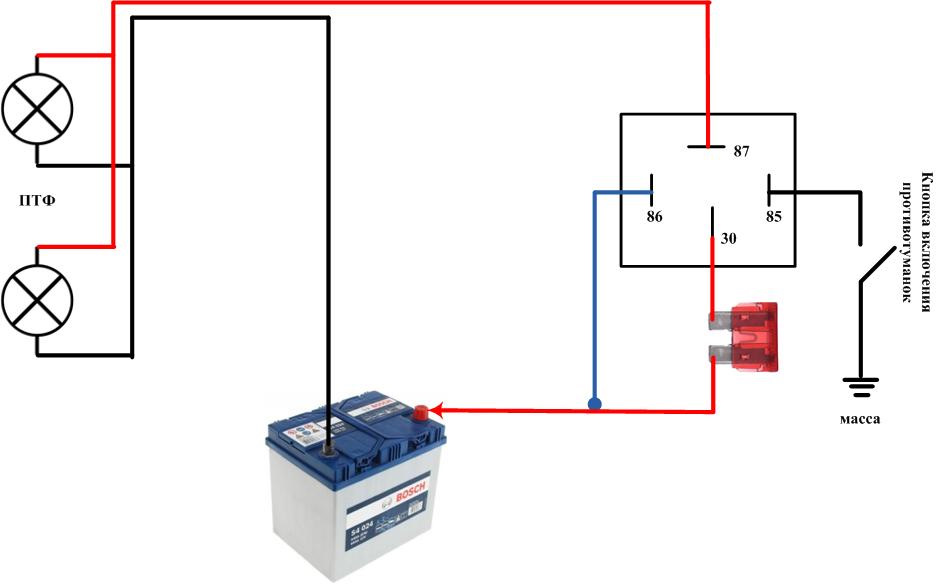 Схема подключения реле фар