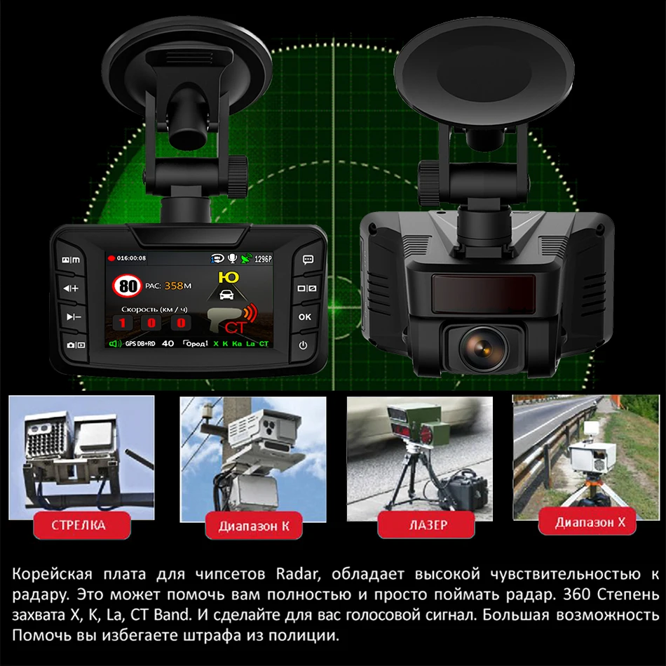 Ruccess Radar Detectors 3 in 1 DVR Radar Detector GPS Anti Radar for Car Full HD 1296P Car Camera 1080P Video Recorder Auto 1 (1)