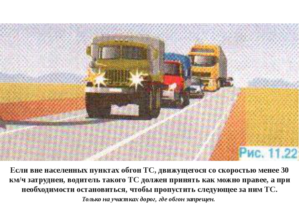 Обгон в населенном пункте. Обгон крупногабаритного транспортного средства. Вне населенный пункт обгон. Опережение тихоходного транспортного. Тихоходное транспортное средство менее 30.