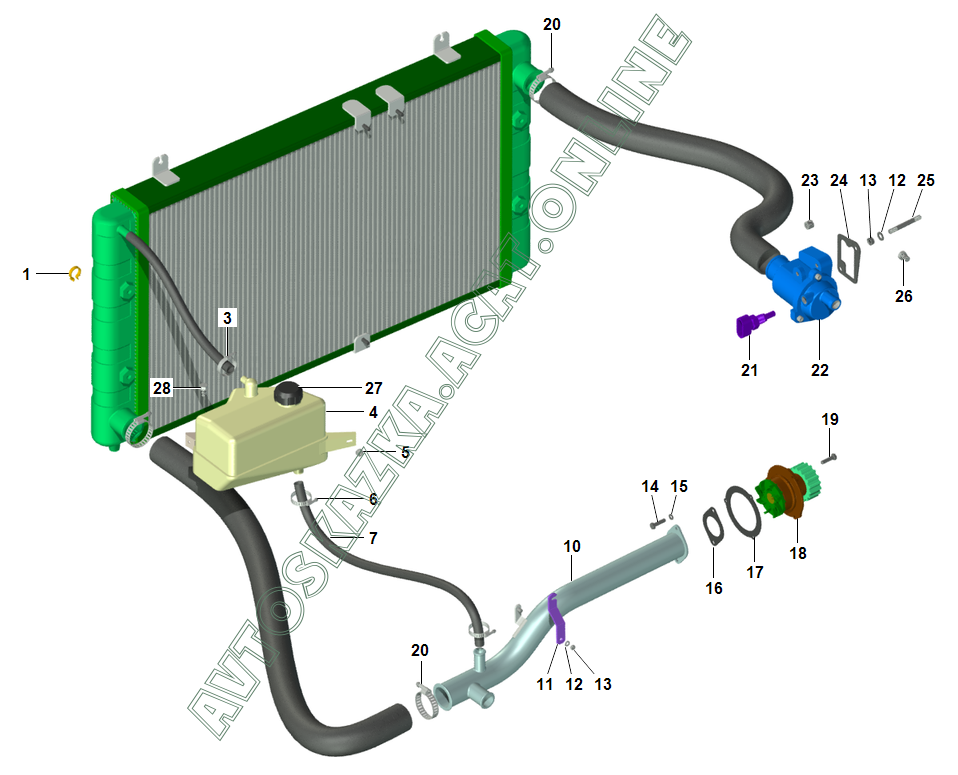 Система охлаждения лада гранта 8 клапанов схема