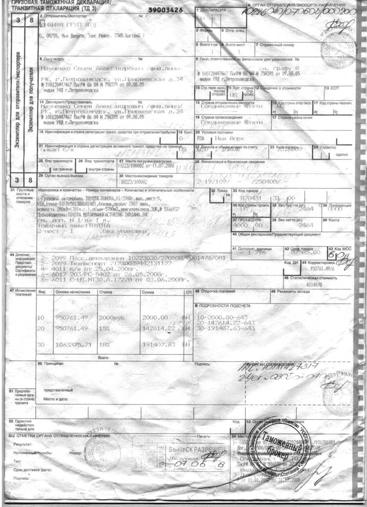 Транзитная декларация т1 образец
